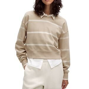 Lululemon Perfectly Oversized Cropped Crew Sz 6 New $118 Tan White Sweatshirt